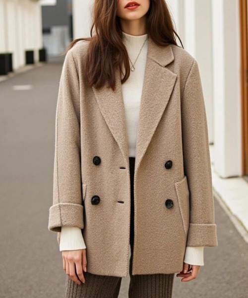 cammie コート アウター ヘリンボン柄ショートコート レディース