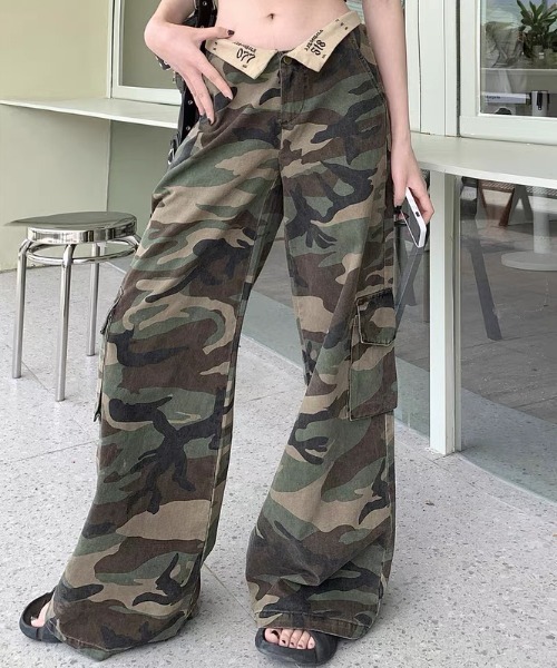 CELENA BEATS カーゴパンツ Y2K ローウエスト 迷彩 カモフラ ワイド