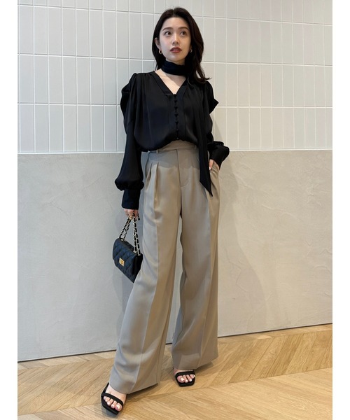 anuans（アニュアンス） スラックス パンツ ツータックワイドパンツ