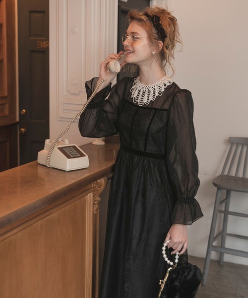 BONLECILL noir ドレス 「BONLECILL noir」ベロアパイピング