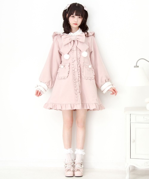 DearMyLove ステンカラーコート コート ポンポンリボンセーラー襟