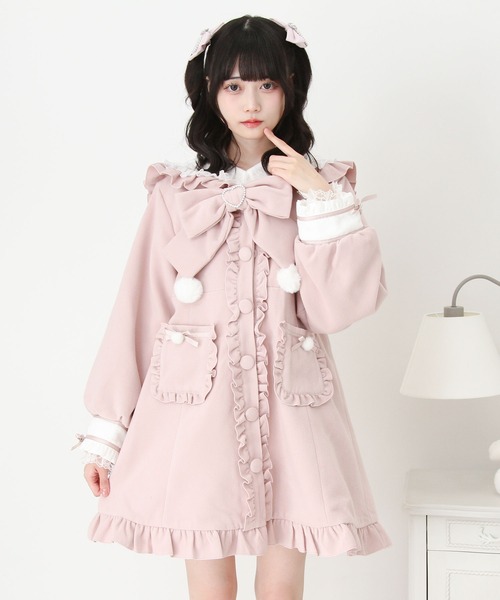 DearMyLove ステンカラーコート コート ポンポンリボンセーラー襟