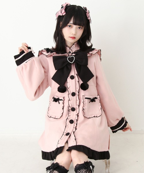 DearMyLove ステンカラーコート コート ポンポンリボンセーラー襟