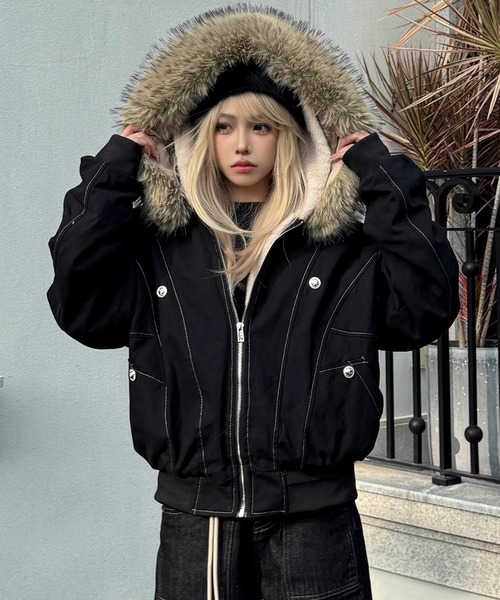 VIBGYOR コート アウター ファー付きフード ミリタリーブルゾン
