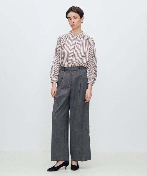 TOMORROWLAND collection スラックス パンツ ラメグレー タックワイド