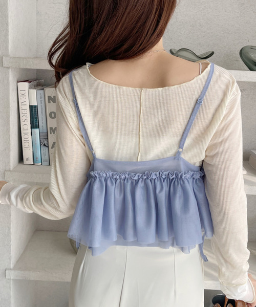 Ada. キャミソール アシンメトリー フリル リボン デザイン シアー