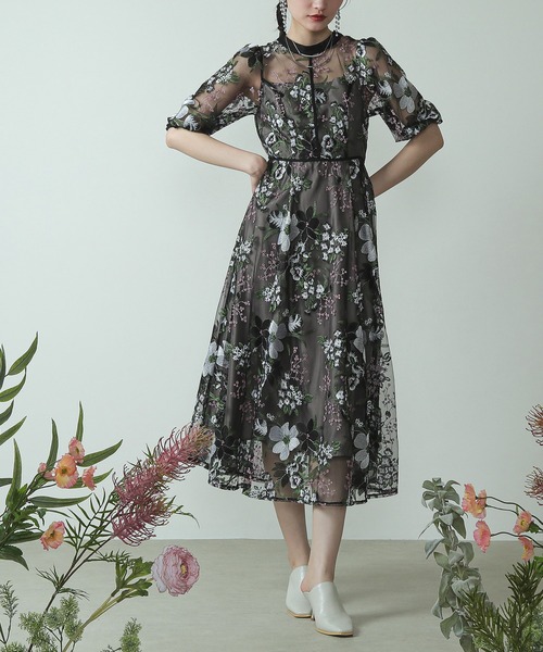 Kana ドレス シック フラワー刺繍 パーティー ドレス 結婚式 お呼ばれ