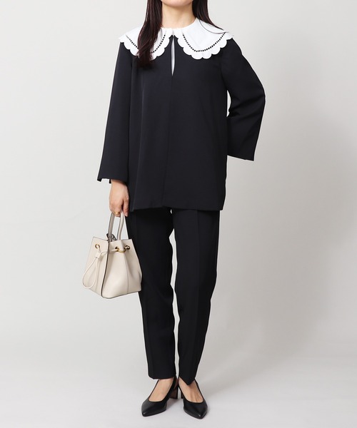 セットアップ ノーカラー フレアジャケット テーパードパンツ スーツ