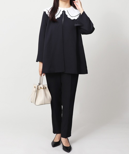 セットアップ ノーカラー フレアジャケット テーパードパンツ スーツ