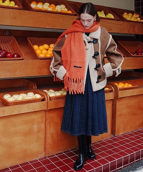 ムートンコート ボアコート ボアパイピングスタンドカラームートン