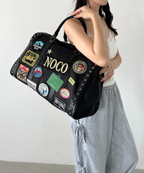 ボストンバッグ 「大容量」ワッペンスタッズデザインボストンバッグ