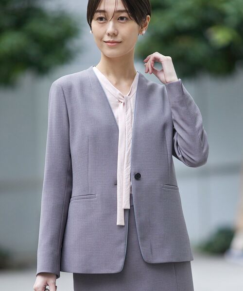 INDIVI（インディヴィ） スーツ 「洗える／スーツ」ノーカラー
