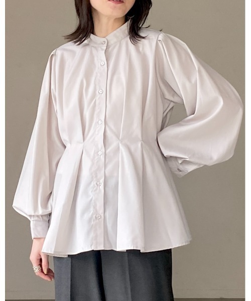 She's Closet ブラウス シャツ スタンドカラーウエストタック長袖