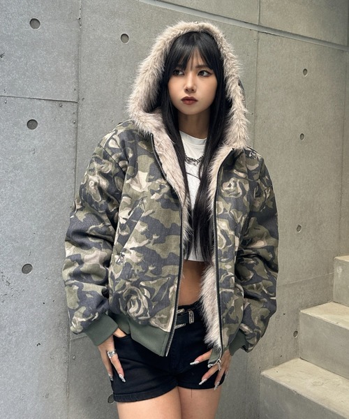 KsG ダウンコート ダウンジャケット カモフラージュファージャケット