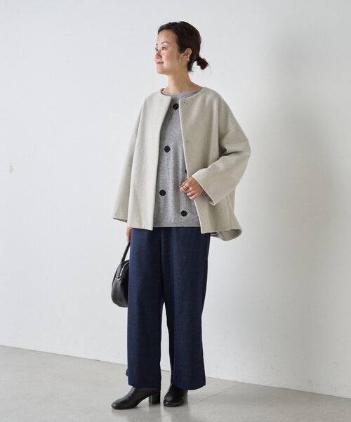 BEARDSLEY（ビアズリー） ノーカラーコート コート 後ろぷっくりウール