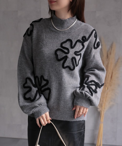 sakishimatokyo ニット セーター コード刺繍風 モックネックニット