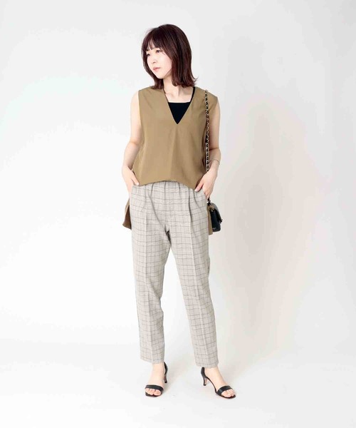 Jines（ジネス） パンツ チェック柄タックテーパードパンツ レディース