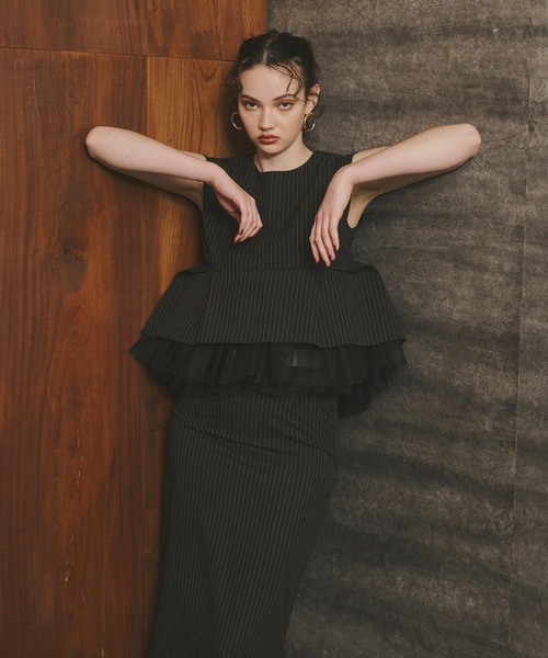 ANDRESD ドレス ピンストライプペプラムセットアップドレス