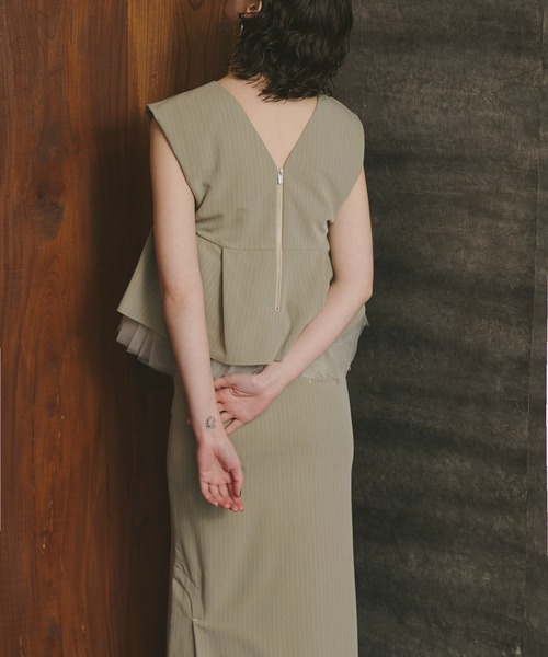 ANDRESD ドレス ピンストライプペプラムセットアップドレス