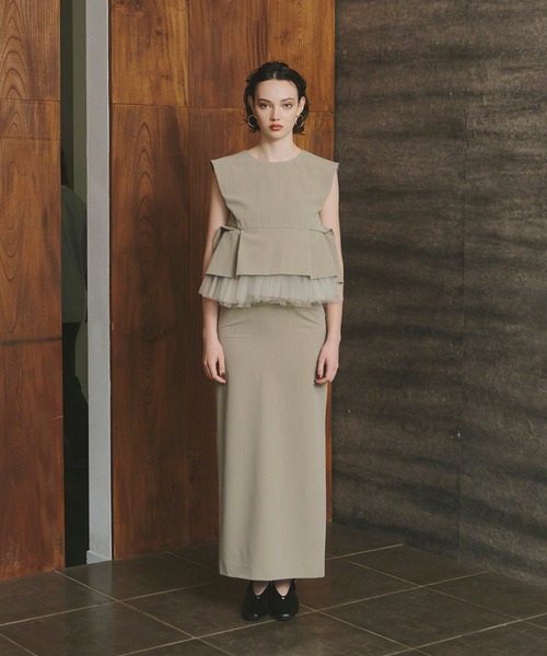 ANDRESD ドレス ピンストライプペプラムセットアップドレス