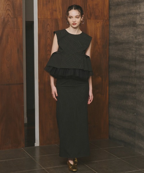 ANDRESD ドレス ピンストライプペプラムセットアップドレス