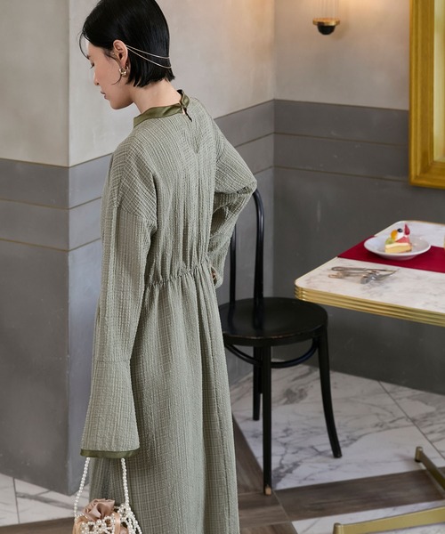 FOXEY シアー切り替えプリーツフレアーワンピース グレー FOXEY シアー