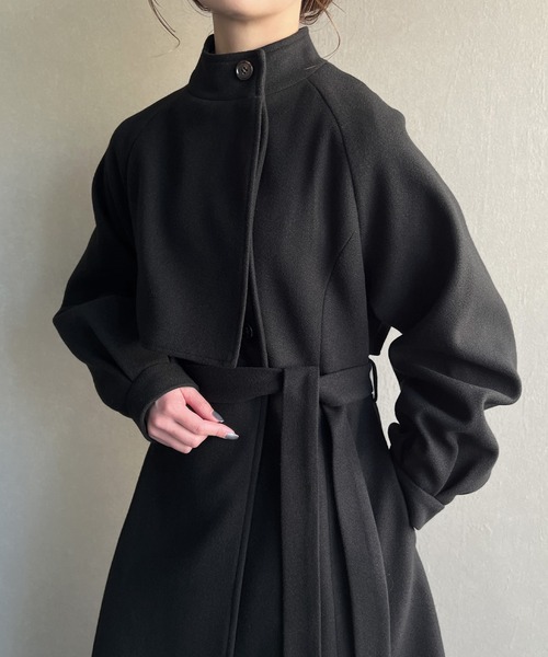 JUNOAH（ジュノア） コート アウター スタンドカラーフレアロング