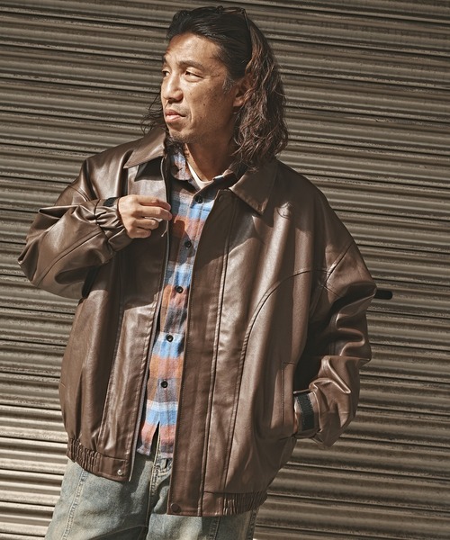 ALL RUNS 革ジャン ライダース フェイクレザーブルゾン メンズ