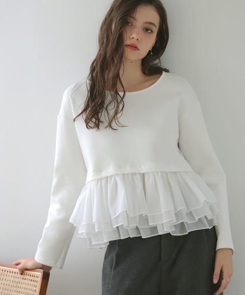 MERAKI トレーナー スウェット フリルドッキングスウェット レディース