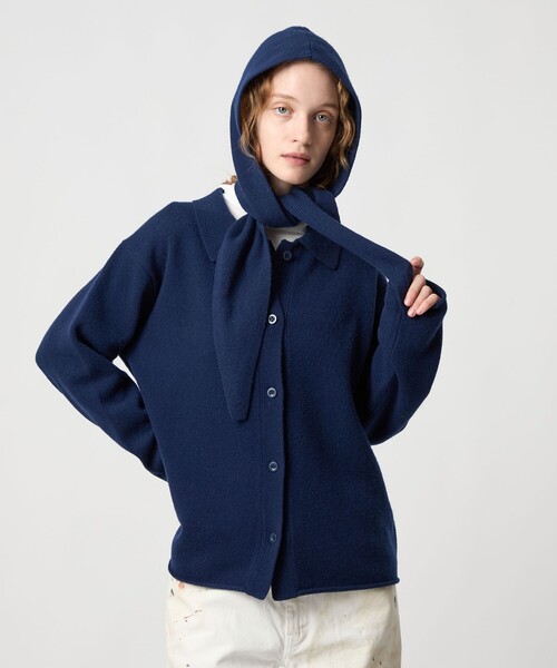 6 カーディガン 「6(ROKU)」ウール フード ニット カーディガン