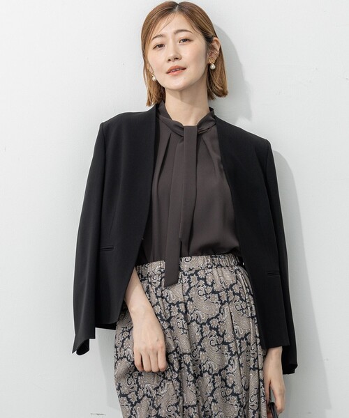 ジャケット ノーカラージャケット 「セットアップ対応/洗える」トリア