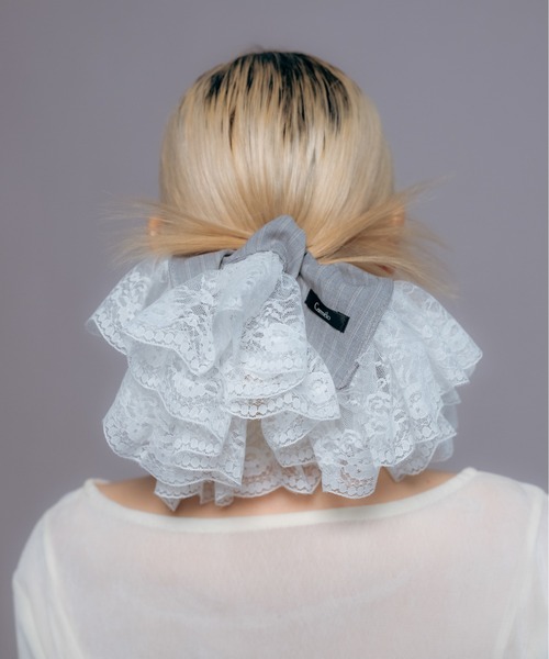 Carmelo シュシュ Big Lace Stripe Chouchou / ストライプレースフリル