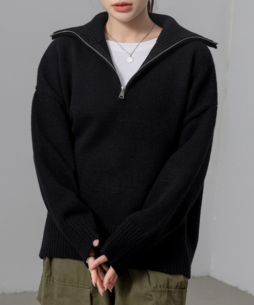 DAY CLOSET ニット セーター レディース 長袖2WAYハーフジップ