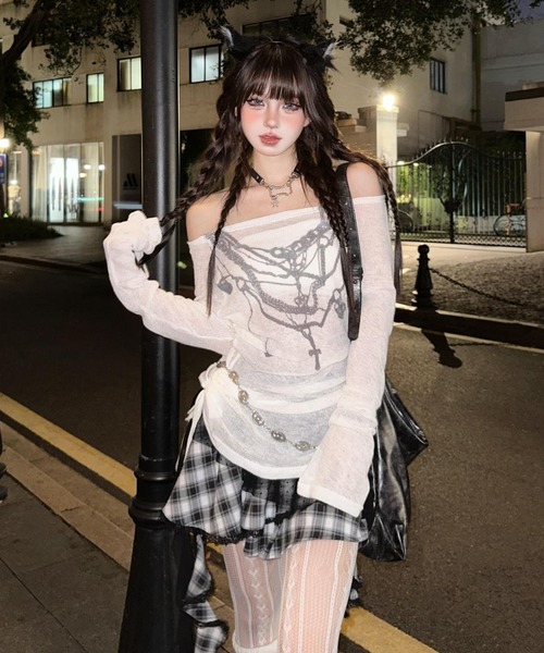 DEVICE（デバイス） tシャツ シアー レイヤードネックレス プリント