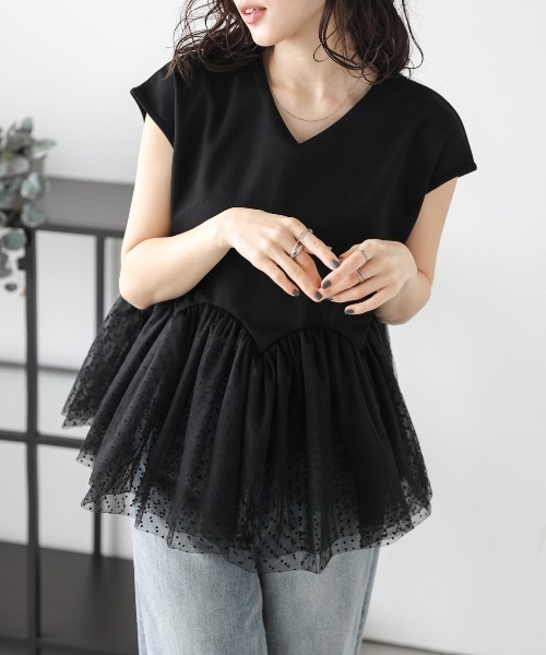 ドットチュールドッキング ペプラムトップス レディース : ZOZOTOWN