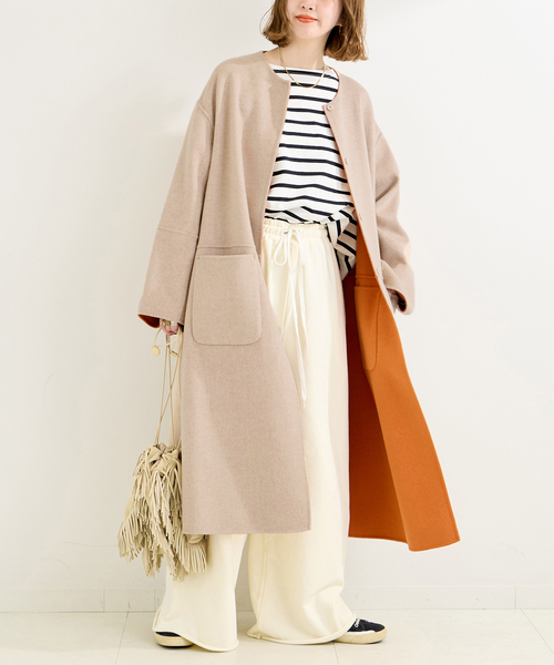 B.C STOCK（ベーセーストック） ノーカラーコート コート S120ブレンド