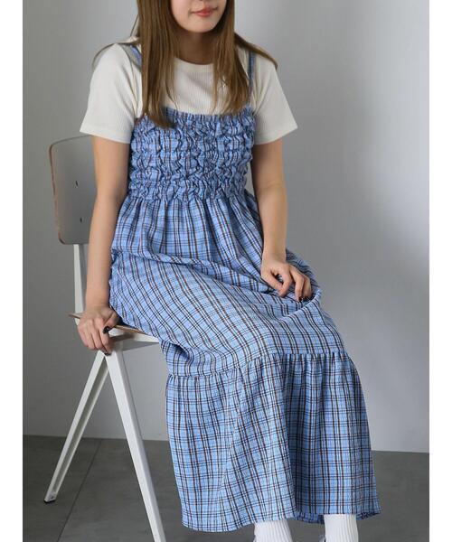 ehka sopo（エヘカソポ） ワンピース チェックシャーリングキャミ