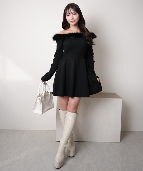 LIP SERVICE（リップサービス） ワンピース ファーオフショルフレア