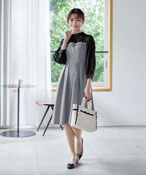 Tiaclasse ワンピース ビスチェ風ツイードチェックドッキング