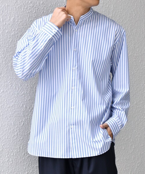 SHIPS any シャツ any: LIM BLESS ソリッド / ストライプ バンドカラー