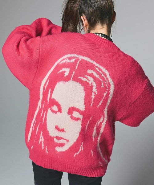 X-girl（エックスガール） カーディガン FACE JACQUARD KNIT CARDIGAN