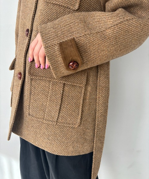 ステンカラーコート コート ラグランスリーブ ウールツイード ミドル