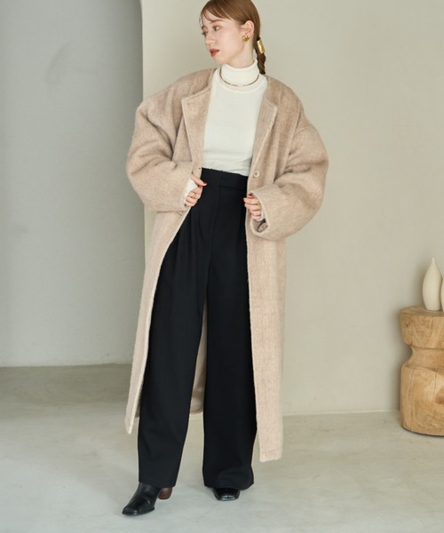 hinari（ヒナリ） コート アウター ノーカラーシャギーロングコート