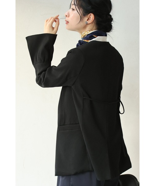 cawaii ジャケット ノーカラージャケット （黒）フレア袖のノーカラー