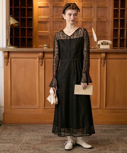 BONLECILL noir ドレス 「BONLECILL noir」サテンパイピング フラワー