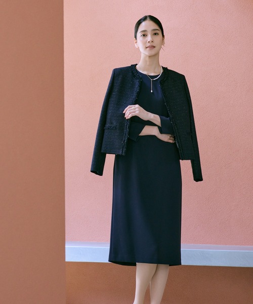 ROPE'（ロペ） ジャケット ノーカラージャケット ミックスツイードノー