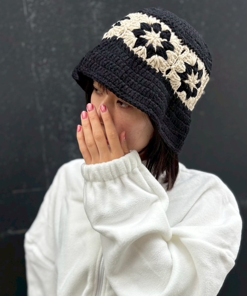 ARCADE（アーケード） 帽子 ハット クロシェフラワーデザインニット