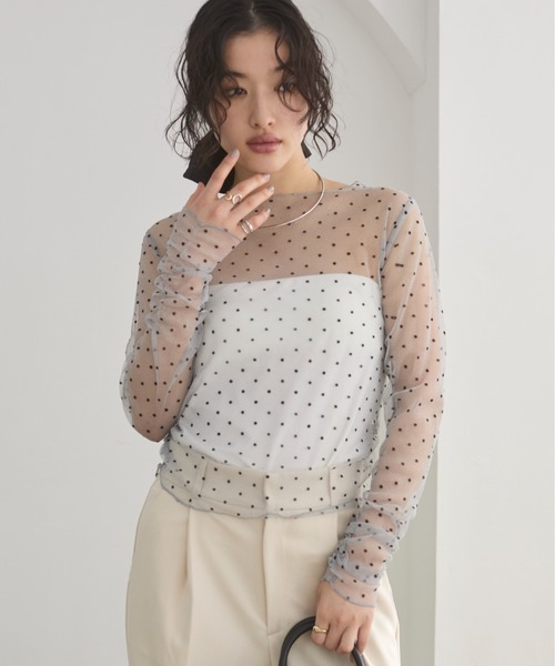 ANGIE tシャツ フロッキー ドット チュール シアー トップス