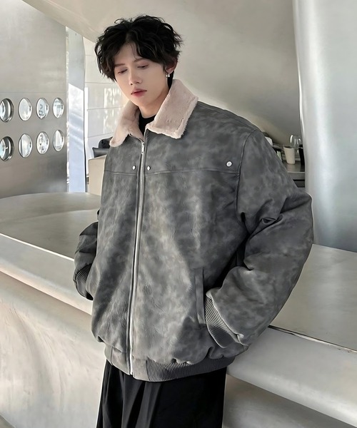 inst.ALL ブルゾン アウター フェイクレザーファー襟ブルゾン メンズ