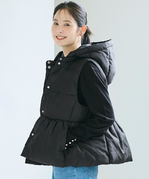 coca（コカ） コート アウター 中綿ペプラムベスト 取り外し可能フード